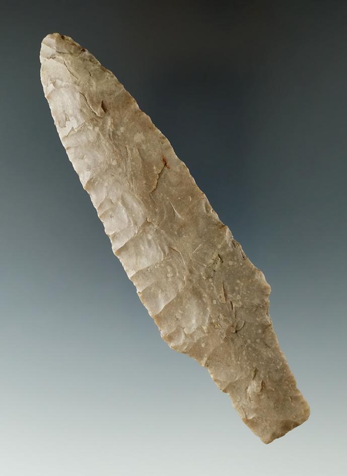 Large and nice! 5 5/16" Beautifully flaked early long Stemmed Lanceolate found in Texas.