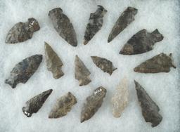 Group of 15 middle to late Archaic points found near the upper Susquehanna, Otsego County NY.