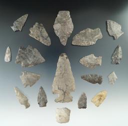 Group of 18 assorted flaked points and knives found near the Upper Susquehanna, Otsego County NY