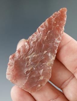 Well flaked 2 3/8" Pentagonal Knife made from beautiful semi translucent red and clear agate - Utah.