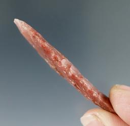 Well flaked 2 3/8" Pentagonal Knife made from beautiful semi translucent red and clear agate - Utah.