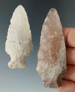 Pair of points found in Richland Co.,  Ohio including a 2 11/16" Ashtabula made from Pipe Creek.