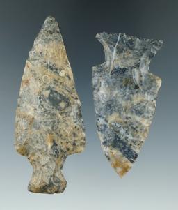 Pair of extremely colorful Coshocton Flint Points, both found in Hocking Co., Ohio.