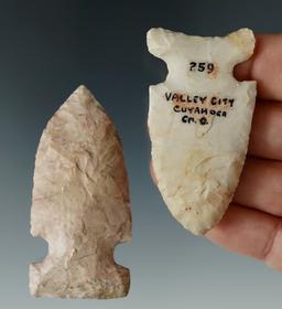 Pair of nicely made Archaic Sidenotch points found in Ohio, largest is 2 1/4".