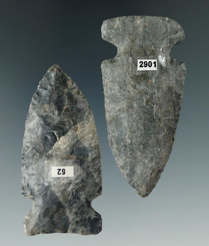 Pair of well styled Coshocton Flint Archaic Sidenotch points found in Ohio. Largest is 2 1/2".