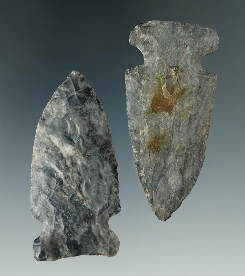 Pair of well styled Coshocton Flint Archaic Sidenotch points found in Ohio. Largest is 2 1/2".