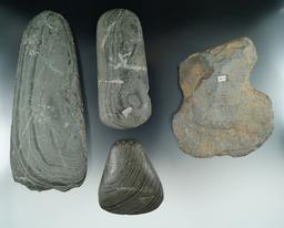 Set of 4 Slate Artifacts from Ohio.  Largest is a Banded Slate Celt 7 3/16".