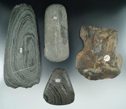 Set of 4 Slate Artifacts from Ohio.  Largest is a Banded Slate Celt 7 3/16".