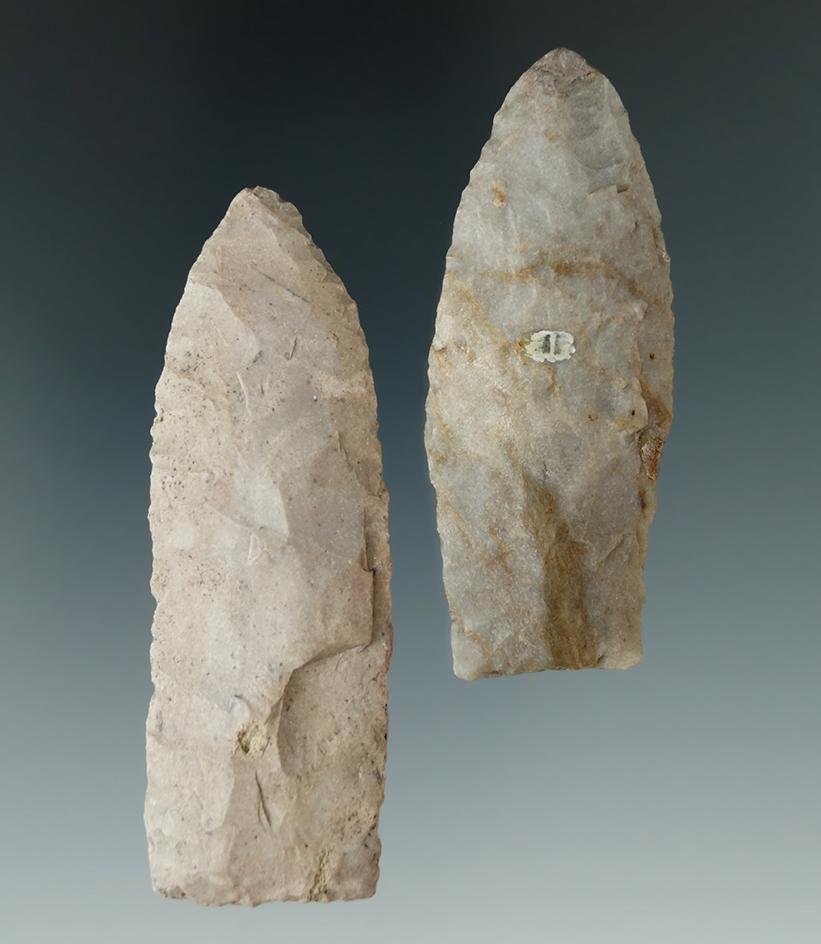 Pair of Ohio Paleo Lanceolate's. 1 restored. Largest is 2 13/16".