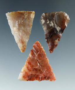 Set of three triangular arrowheads made from nice materials found near the Columbia River.