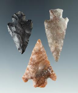 Set of three Columbia River arrowheads, largest is 1 1/2".