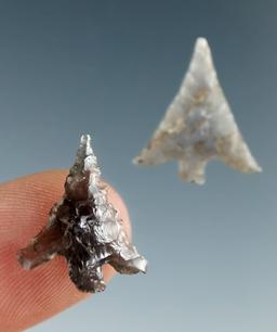 Pair of low flaked Columbia Plateau points found near the Columbia River, both around 5/8" long.