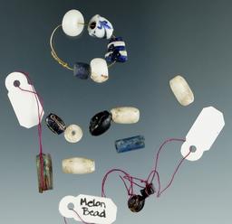 Assortment of beads found along the Thames River in northeast Connecticut. Circa 1700s-1800s.