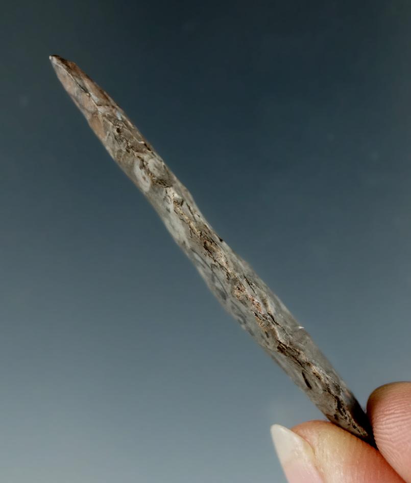 2 1/8" Lamoka point made from Onondaga Flint found in New York. Some restoration to 5/16" of tip.