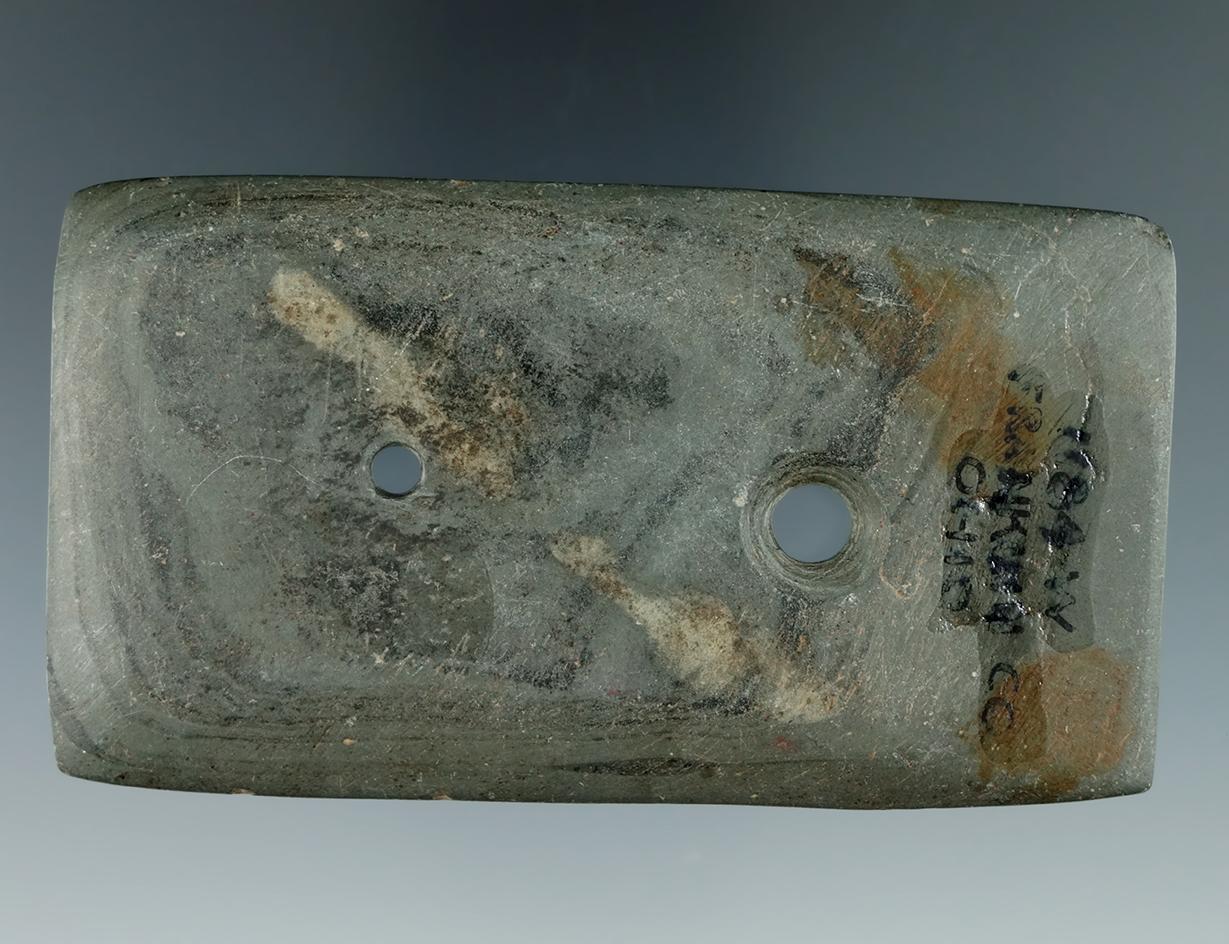 3 1/2" Semi-Keel Gorget found in Franklin Co., Ohio. Ex. Wehrle, #1184,  J. Shotts. Pictured.