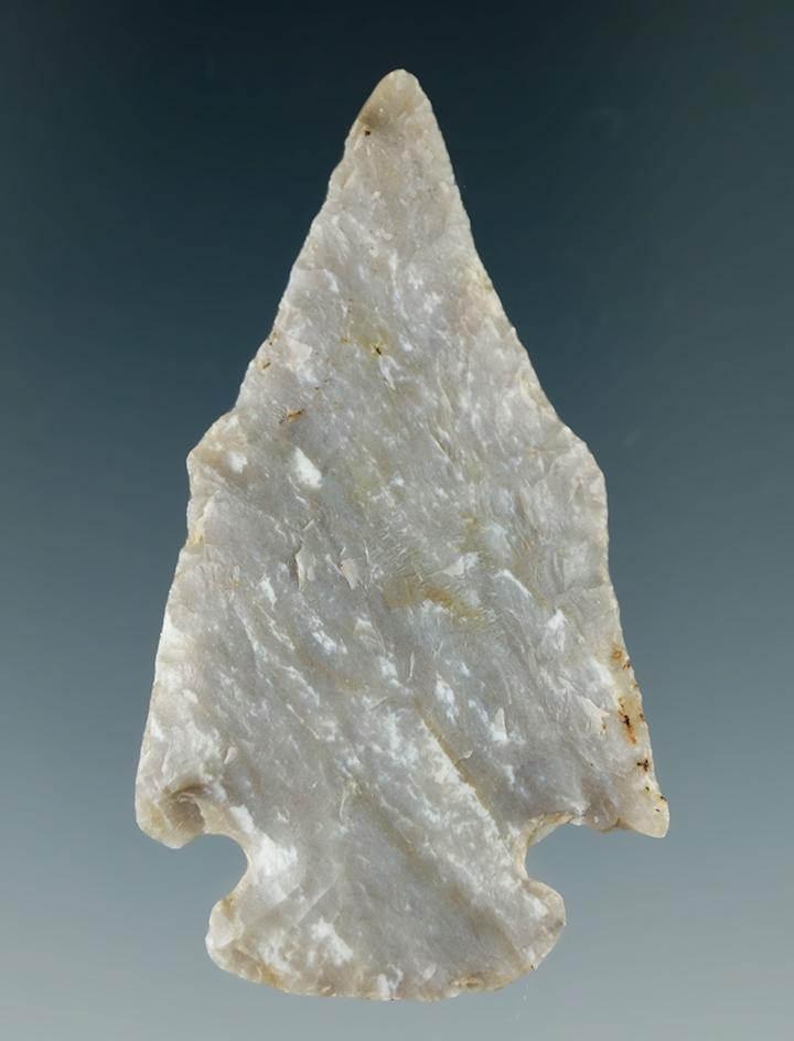 2 3/16" Flint Ridge Pentagonal found in Tuscarawas Co., Ohio. Ex. Wayne Mortine Collection.