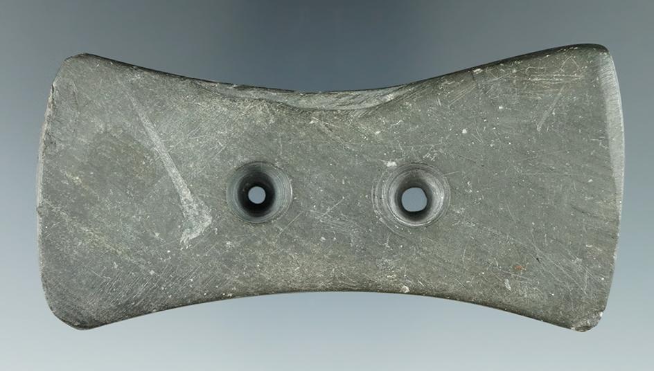 3 3/4" Bi-Concave Gorget found in Farmington Twp.,Trumbull Co., Ohio. Ex. Curly Platt.