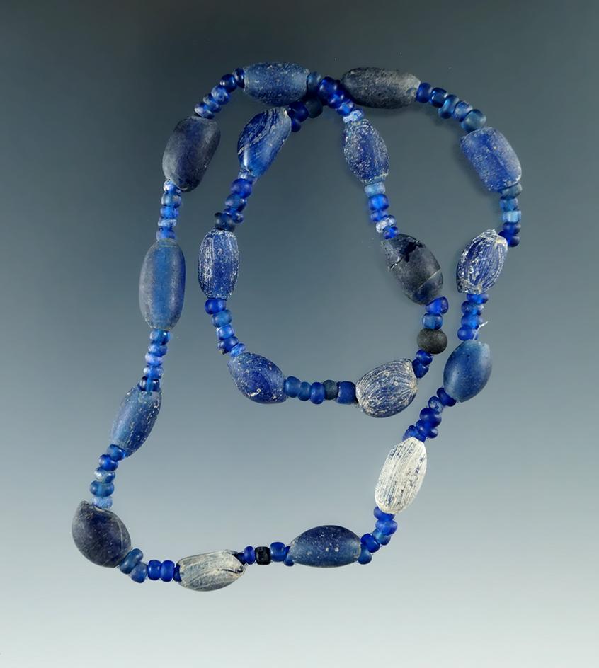 15" Strand of attractive blue Beads all found in Macon Co., Alabama from the doctor Burke.
