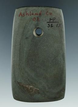 2 15/16" Trapezoidal Slate Pendant found in Ashland Co., Ohio.