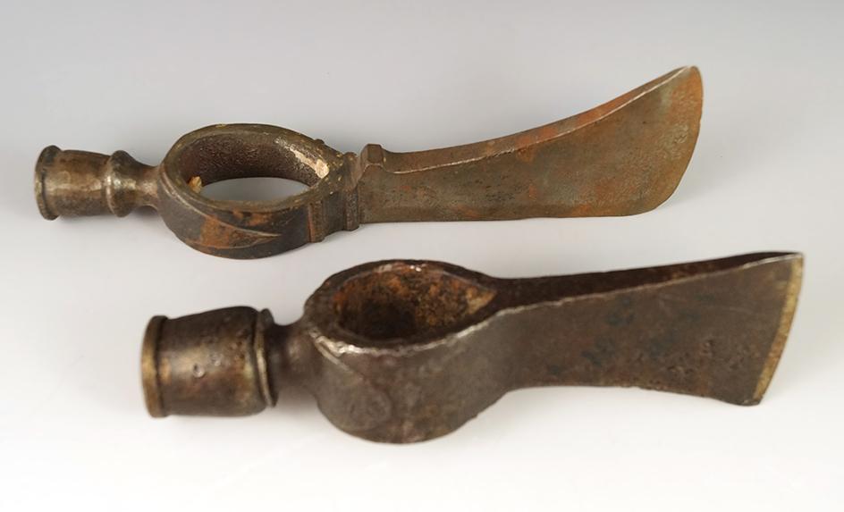 Pair of Pipe Tomahawk Axe Heads which have been molded, not hand forged. Nice display items.