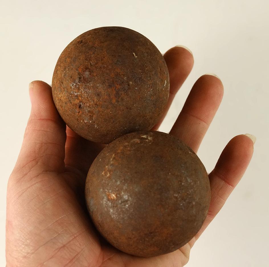 Pair of 2" diameter Cannon shot made from iron.