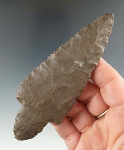 4 5/8" Trukeytail - heavily patinated Hornstone, found in Indiana. Ex. Patten, Duncan.