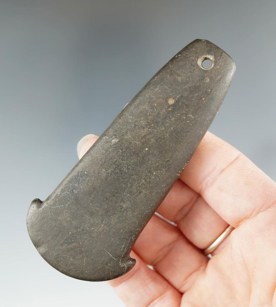 Pictured! 3 7/16" Adena Anchor Pendant made from Slate, found in Preble Co., Ohio.