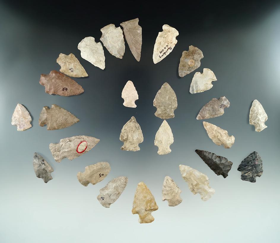 Group of 26 Ohio arrowheads, largest is 1 7/8".