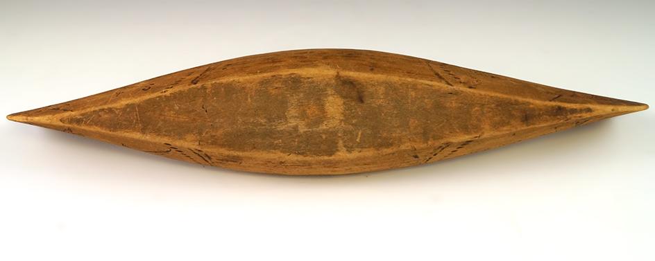 Vintage 13" long handcarved and nicely decorated wooden canoe from sugar Island, Michigan.