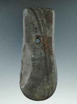 4 5/8" Adena Keyhole Pendant made from gray and black Banded Slate, found in Hancock Co., Ohio. Pict