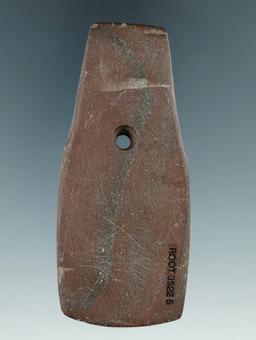 3 7/16" Hopewell Shovel Pendant made from red and black Banded Slate. Ex. Mike Schoenfeld Collection
