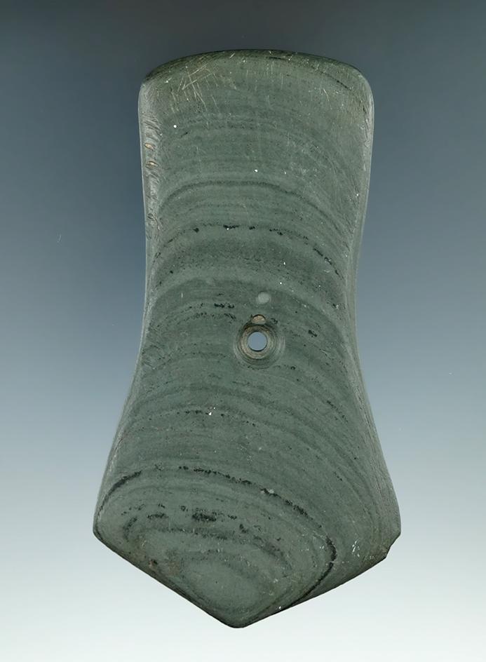 4 1/4" Hopewell Pentagonal Pendant made from Banded Slate. Found in  Howard Twp., Knox Co., Ohio.