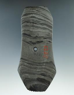5 3/16" Banded Slate Hopewell Pendant with unique style and tallies, Washtenaw Co., Michigan. Pictur