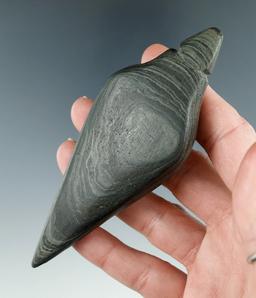 4 5/8" Lizard Effigy made from green and black Banded Slate, found in Butler Co., Ohio. Pictured