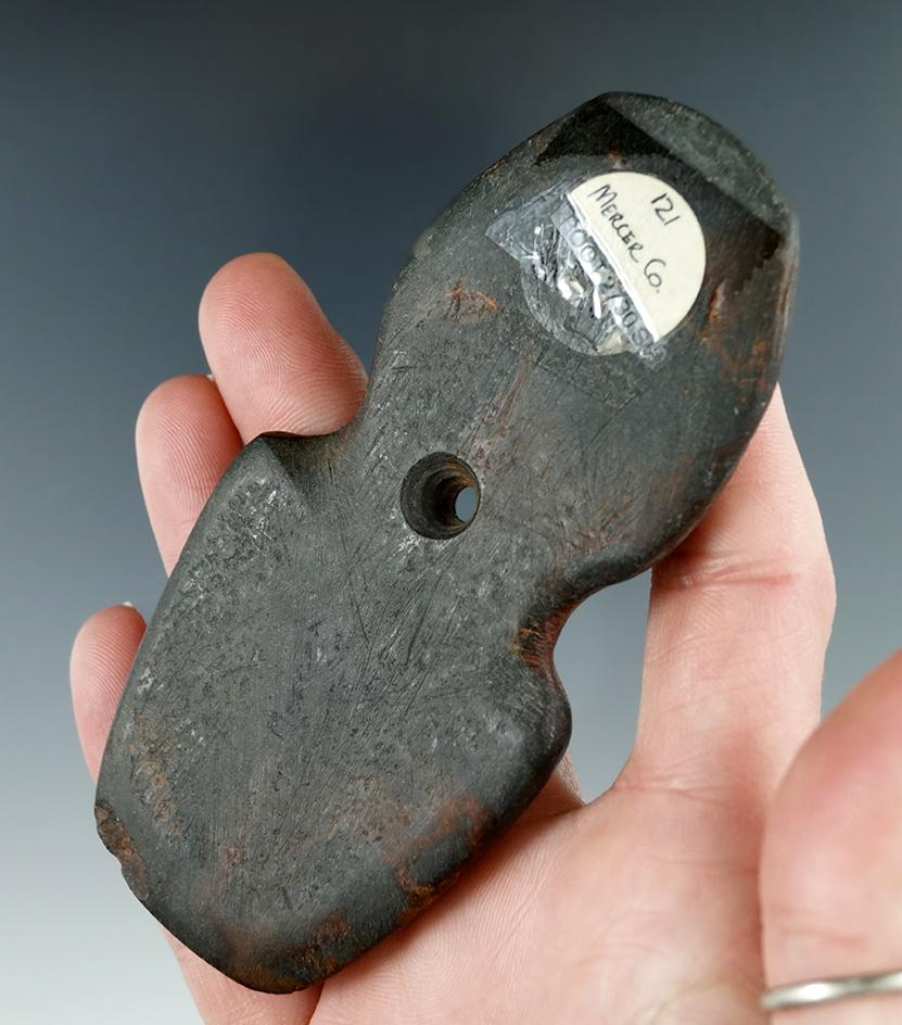 4 3/4" Hopewell Shovel Pendant made from black Slate, found in Mercer Co., Ohio.