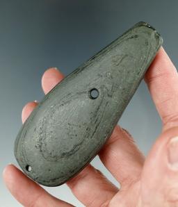 3 13/16" Glacial Kame Teardrop Pendant salvaged from a gorget found in Sand Lake, Michigan. Ex. Mood