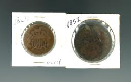 1852 Large Cent & 1865 2 Cent.