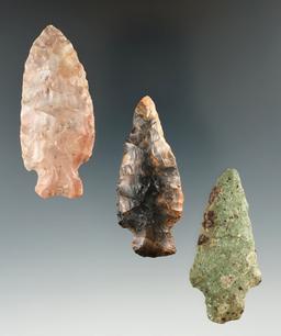 Three colorful Woodland points found in Ohio and New York. Largest is 2 3/8" .