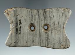 3 1/4" Hopewell Reel Gorget made from Banded Slate, found in Shelby Co., Ohio. Ex. Tom Frainey.