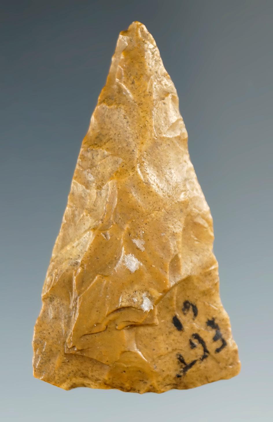 Well flaked 2" Triangular Projectile Point found in Kom Ombo, Egypt. 40,000 BP.