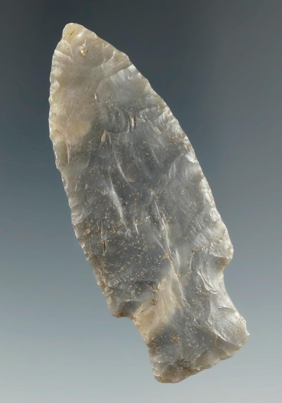 2 7/16" Stemmed point made from beautiful material found in the Kansas/Oklahoma area. Ex.  Writer.