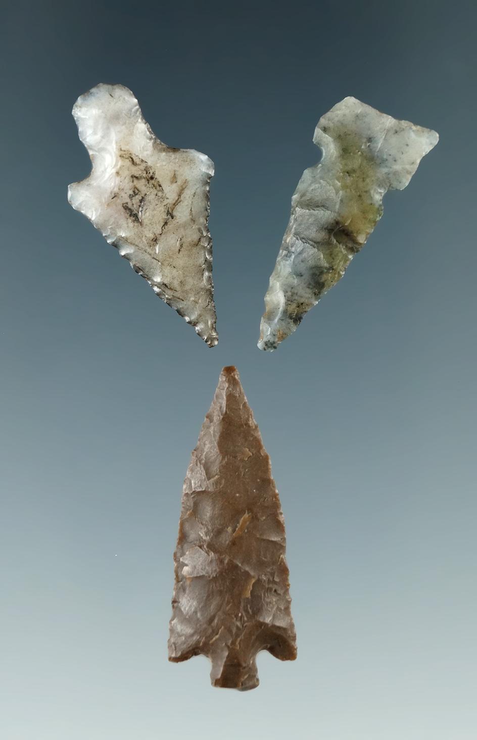 Set of three Columbia River arrowhead, largest is 1 3/8".