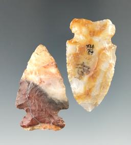 Pair of beautiful Flint Ridge Flint Archaic Sidenotch points found in Ohio, largest is 1 7/8".