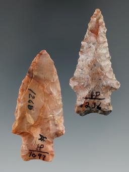 Pair of colorful Flint Ridge Flint Heavy Duty points found in Ohio, largest is 2".