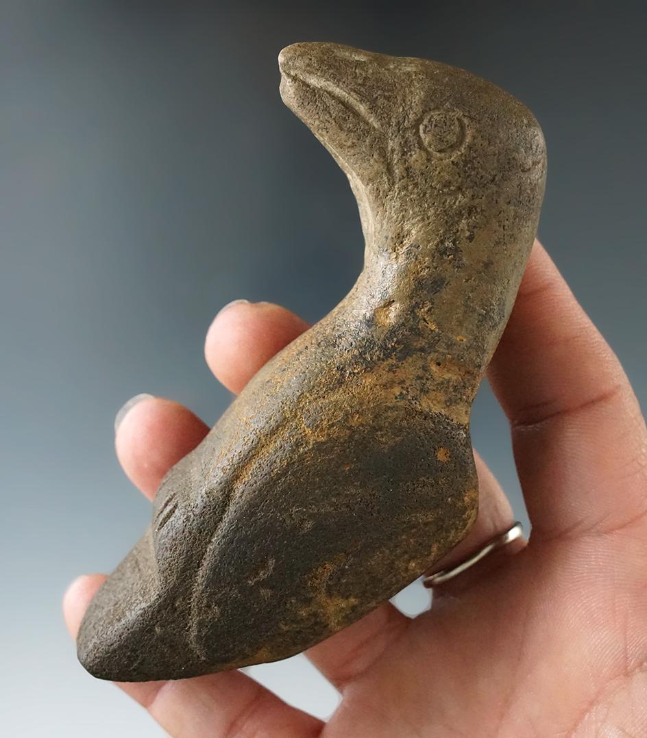 Nice! 4 1/8" Tall Effigy Vasiform Pipe made from Sandstone with some restoration to the neck