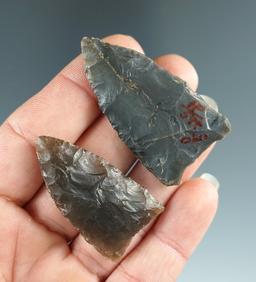 Pair of nicely made Triangle points found in Ohio, largest is 1 13/16".