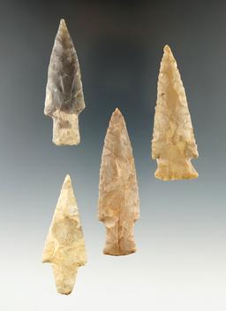 Set of four well styled Texas arrowheads, largest is 2 7/8"