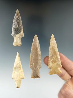 Set of four well styled Texas arrowheads, largest is 2 7/8"