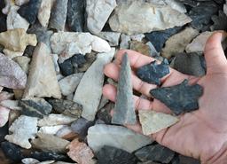 Box flat of field found Flint artifacts, most have some damage. Largest is 3 5/8".