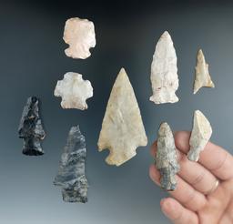 Group of 8 assorted anciently salvaged Flint artifacts, largest is 2 7/8".